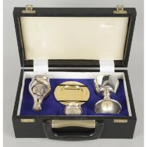 A silver plated travelling communion set in fitted case.