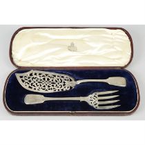 Cased Victorian silver fish servers (matched).