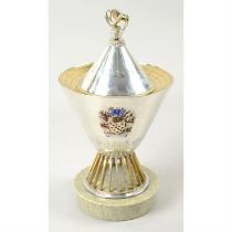 Large mid-20th century silver presentation chalice & cover.