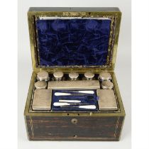 Victorian and later cased silver mounted travelling vanity set.