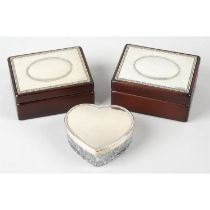Two modern silver mounted small jewellery boxes; together with a silver lidded glass trinket box.