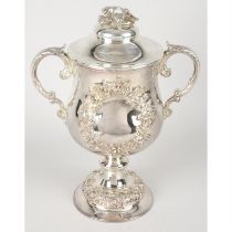 Victorian silver twin-handled cup & cover.