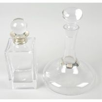 Two modern silver mounted & clear glass decanters. (2).