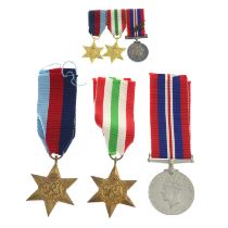 WWII group of three medals, with miniatures. (6).
