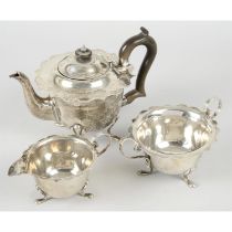 Edwardian silver three piece bachelor tea service.