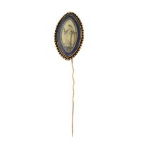 Georgian 9ct gold portrait miniature and enamel stickpin