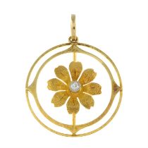 Early 20th century 15ct gold diamond accent floral pendant