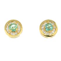 18ct gold emerald & diamond cluster stud earrings