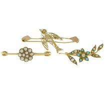 Two Edwardian gem brooches & a later brooch