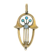 Early 20th century gold turquoise & mother-of-pearl pendant
