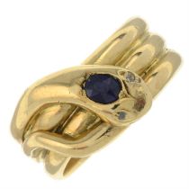 Victorian 18ct gold sapphire & diamond snake ring