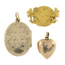 Two Victorian and later pendants & a brooch