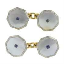 18ct gold mother-of-pearl & sapphire cufflinks