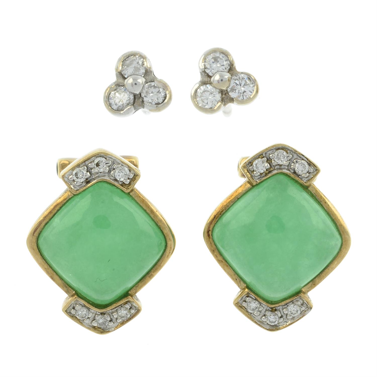 Two pairs of diamond & gem earrings