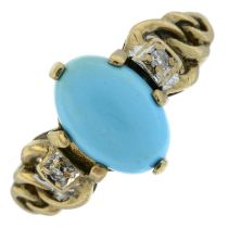 9ct gold reconstituted turquoise & diamond dress ring