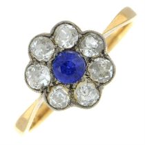 Edwardian 18ct gold sapphire & diamond cluster ring