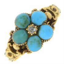 Victorian turquoise & diamond floral cluster ring