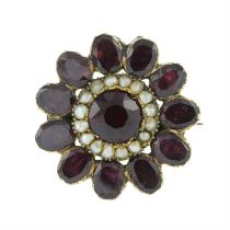 Victorian foil-back garnet & split pearl brooch