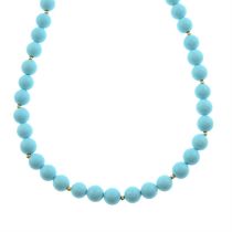 Reconstituted turquoise single-strand necklace