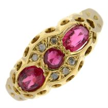 Edwardian 18ct gold garnet-topped-doublet & diamond ring