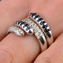 Two 18ct gold diamond and sapphire open rings
