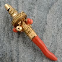 Georgian gold coral teething rattle