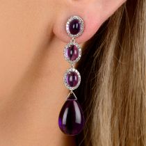 Pair of amethyst & diamond drop earrings