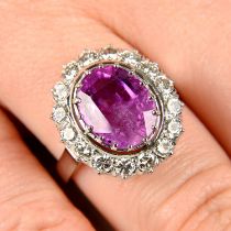 Sri Lankan pink sapphire and diamond ring