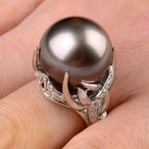 'Tahitian' cultured pearl and diamond ring