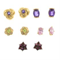 Five pairs of gem-set earrings