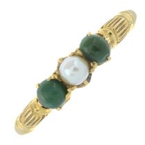 Late Victorian 18ct gold turquoise & split pearl three-stone ring