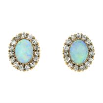 Opal & diamond cluster stud earrings