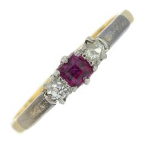 Synthetic ruby & diamond ring