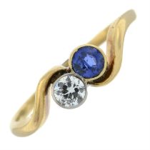 Early 20th century 18ct gold sapphire & diamond crossover ring