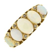 Opal five-stone ring with diamond spacers