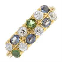Diamond, alexandrite & green gem ring