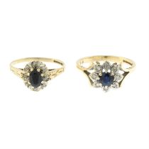 Two sapphire & diamond cluster rings