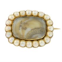 19th century split pearl & hairwork brooch