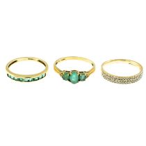 Three 9ct gold gem-set rings