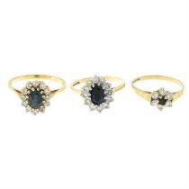 Three 9ct gold gem rings