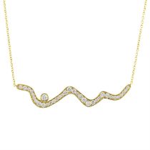18ct gold diamond wave shaped pendant necklace