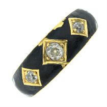 Late Victorian 18ct gold diamond & enamel memorial ring