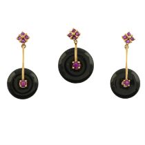 Onyx & ruby pendant & matching earrings