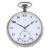 An open face pocket watch by Zenith, retailed by Mappin, 49mm.