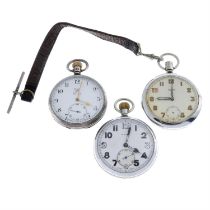 An open face military issue pocket watch by Cyma (51mm) with two pocket watches.
