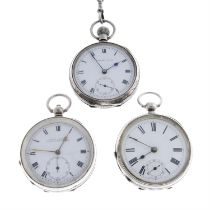 An open face pocket watch by H. Samuel (51mm) with two pocket watches.