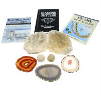 Assorted books, agate slices and geodes, 3.2kg