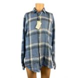 Thomas Maine Blue Check Long Sleeve Shirt - Size 15 - RRP £179.00