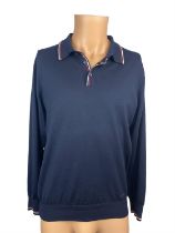 Paul & Shark Navy Long Sleve Polo Top with Red & White Stripe Collar - Size L - RRP £449.00