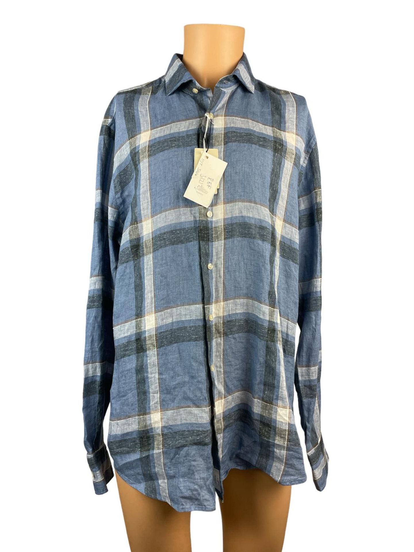 Thomas Maine Blue Check Long Sleeve Shirt - Size 15 1/2 - RRP £179.00